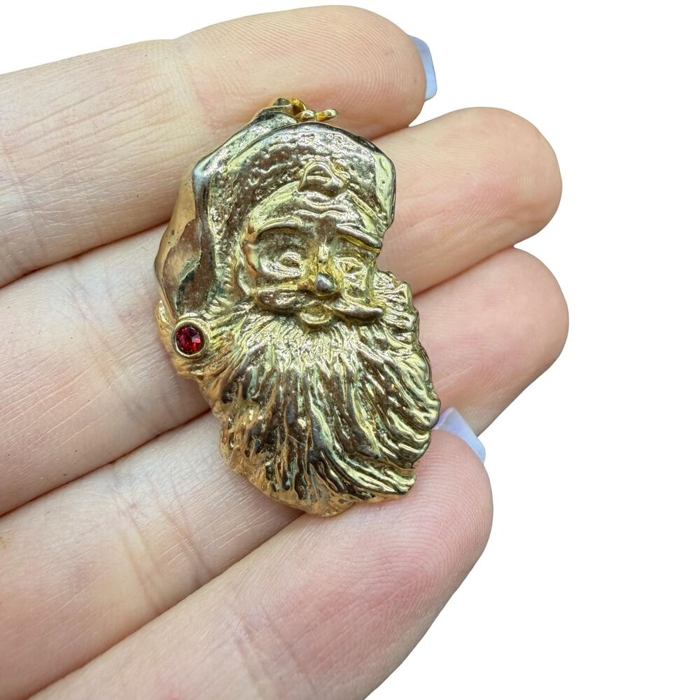 Vintage Jewelry Gold Tone Santa Claus Brooch Christmas Pin